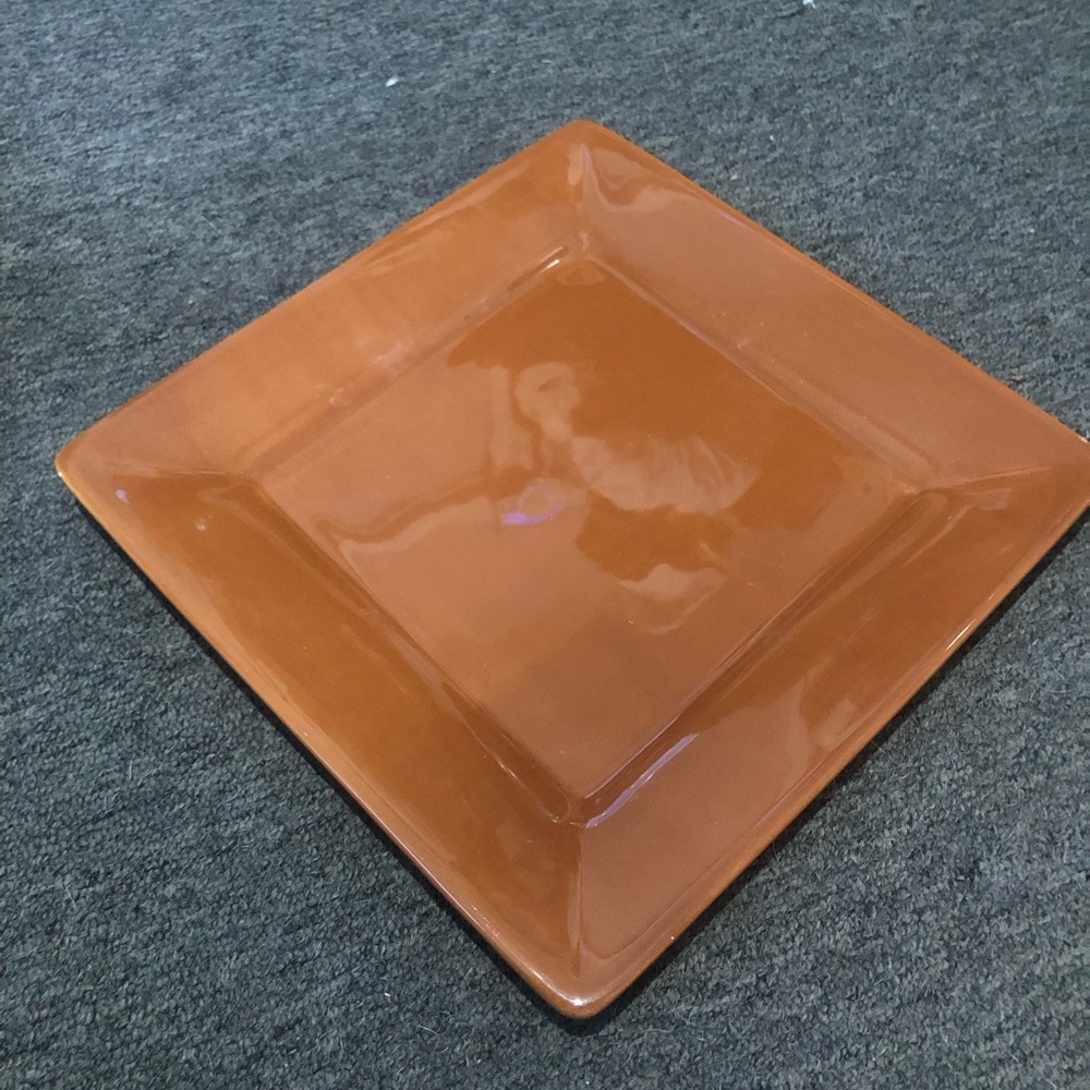 Square Rustic Orange Ceramic Dinner Plate & Glass serving plate